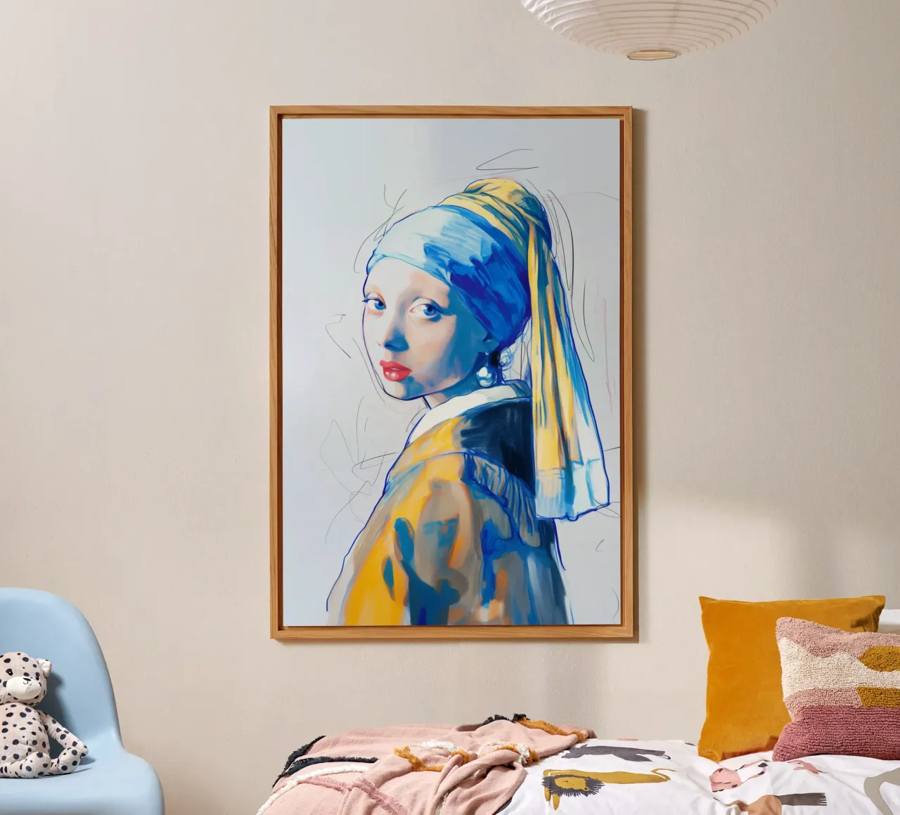 Girl with pearl earrings blue alu-dibond by Carinaprint