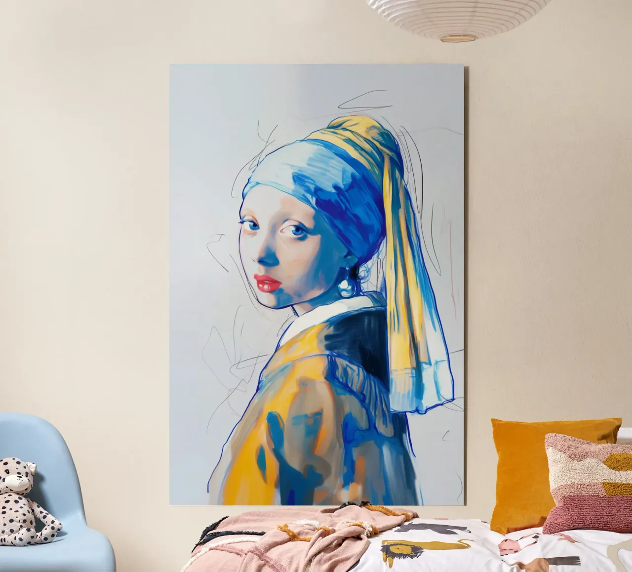 Girl with pearl earrings blue alu-dibond by Carinaprint