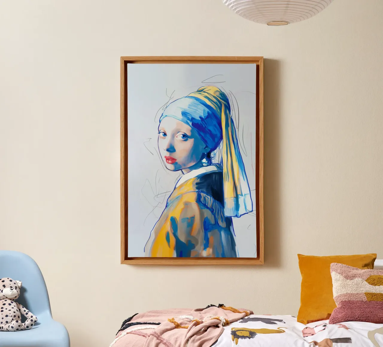 Girl with pearl earrings blue canvas by Carinaprint