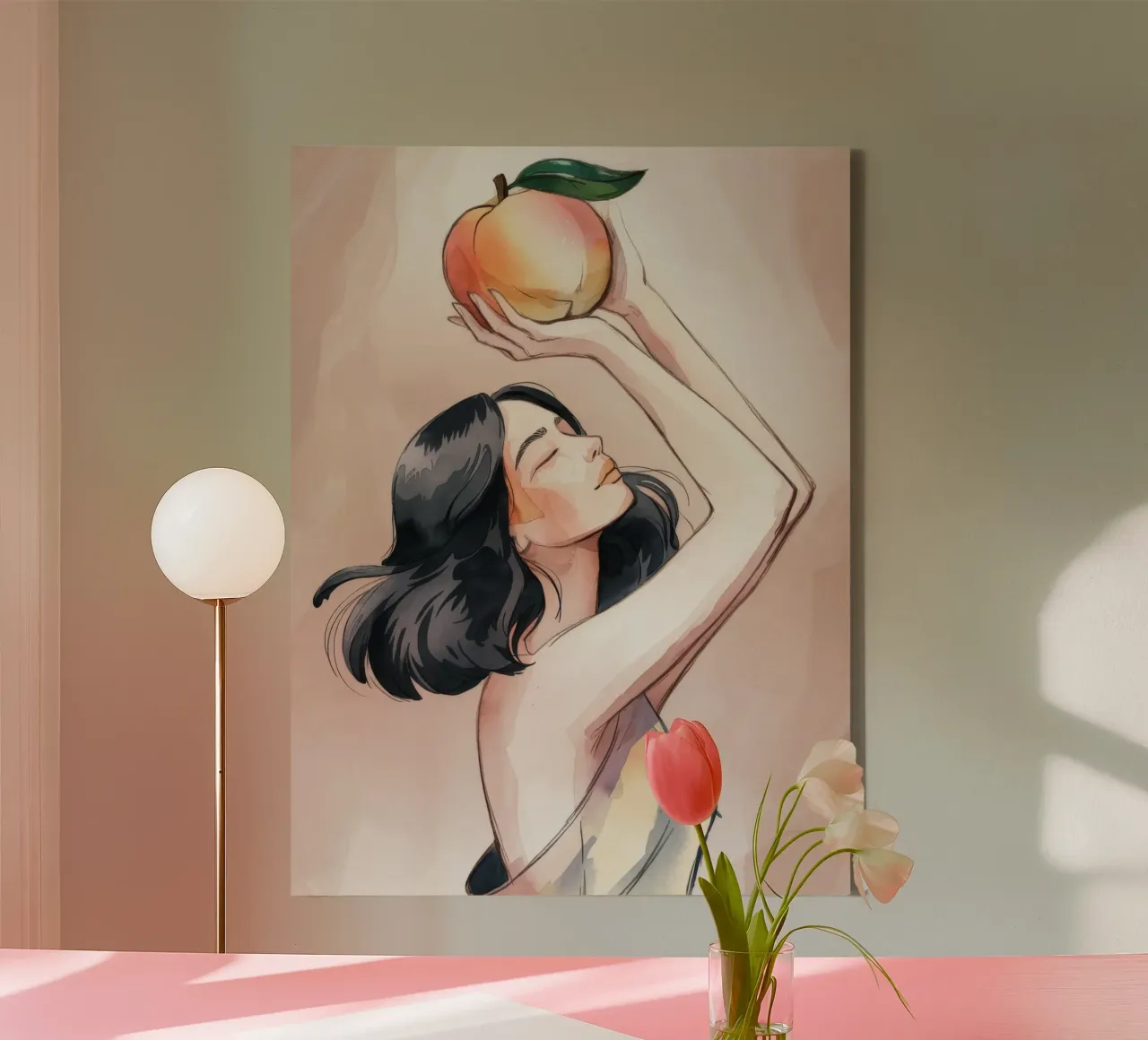 Peach Serenade canvas with Floater frame by Artie Shifa