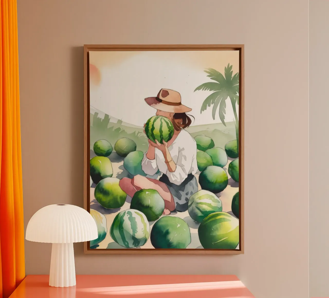 Wassermelone Whimsy Leinwand mit Schattenfugenrahmen von Artie Shifa