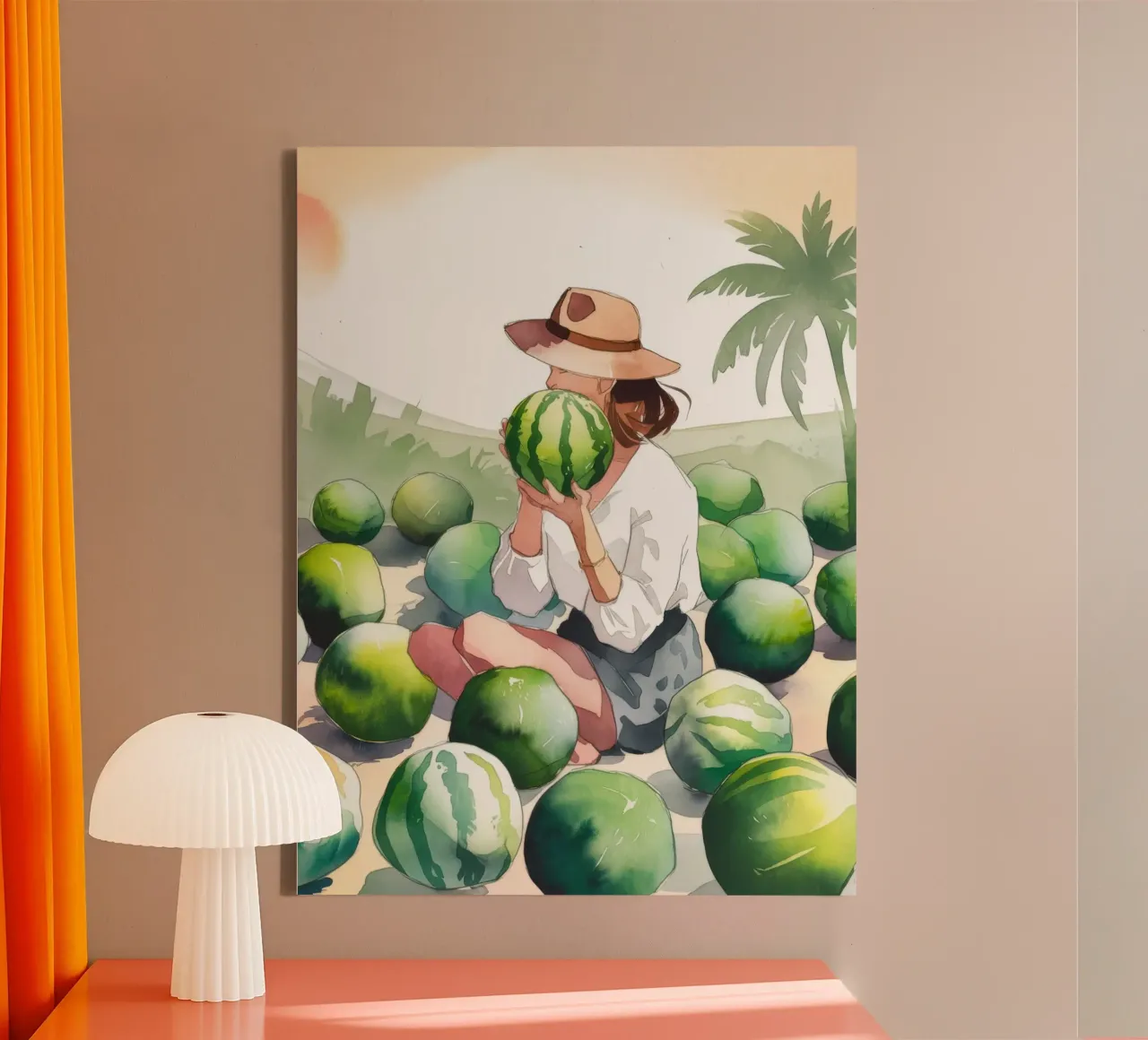 Wassermelone Whimsy Leinwand mit Schattenfugenrahmen von Artie Shifa