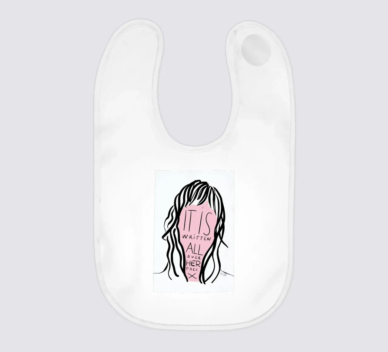 Writing on Her Face baby bib by Linda Gobeta