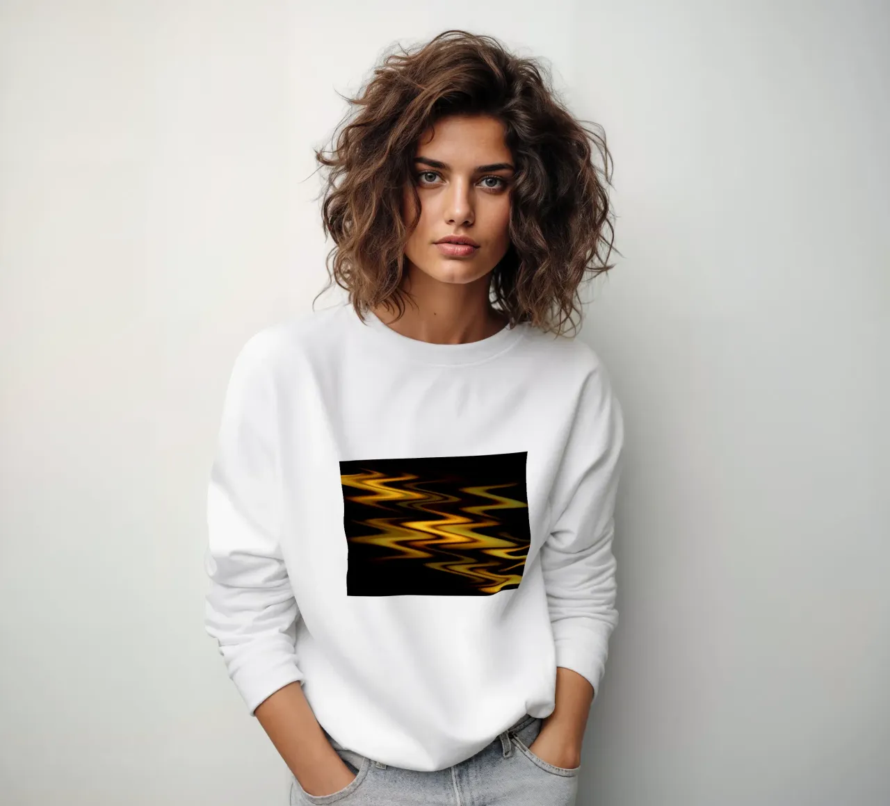 Abstract waves dynamic pattern in orange and yellow sweatshirt by Something for you