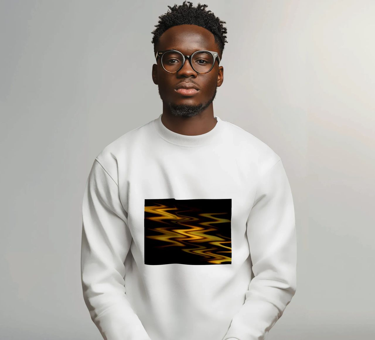 Abstract waves dynamic pattern in orange and yellow sweatshirt by Something for you