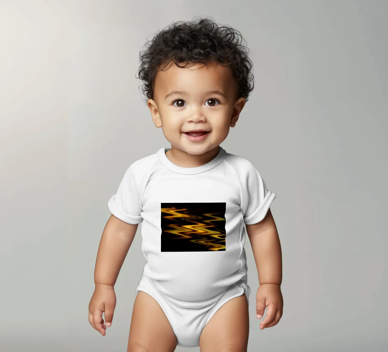 Abstrakte Wellen dynamisches Muster in Orange und Gelb Kurzarm Babybody von Something for you