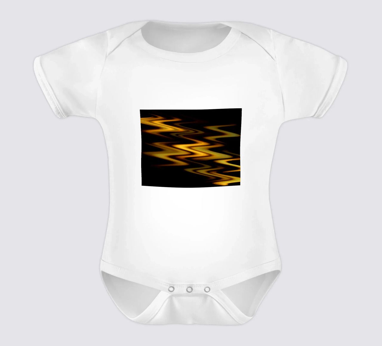 Abstract waves dynamic pattern in orange and yellow short-sleeve baby romper by Something for you
