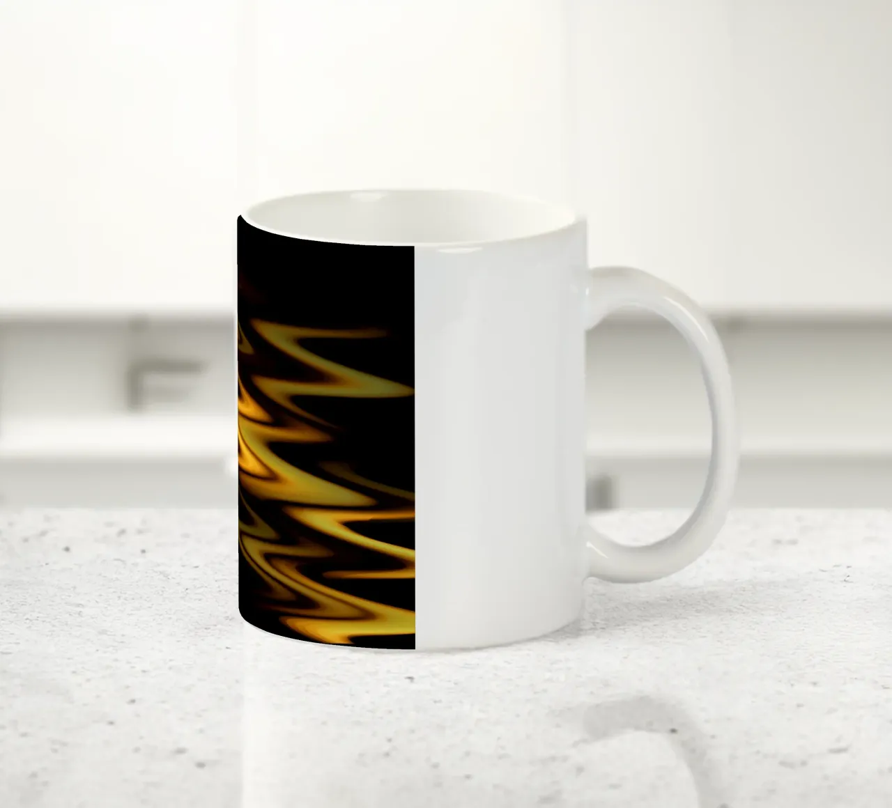 Abstract waves dynamic pattern in orange and yellow ceramic mug by Something for you