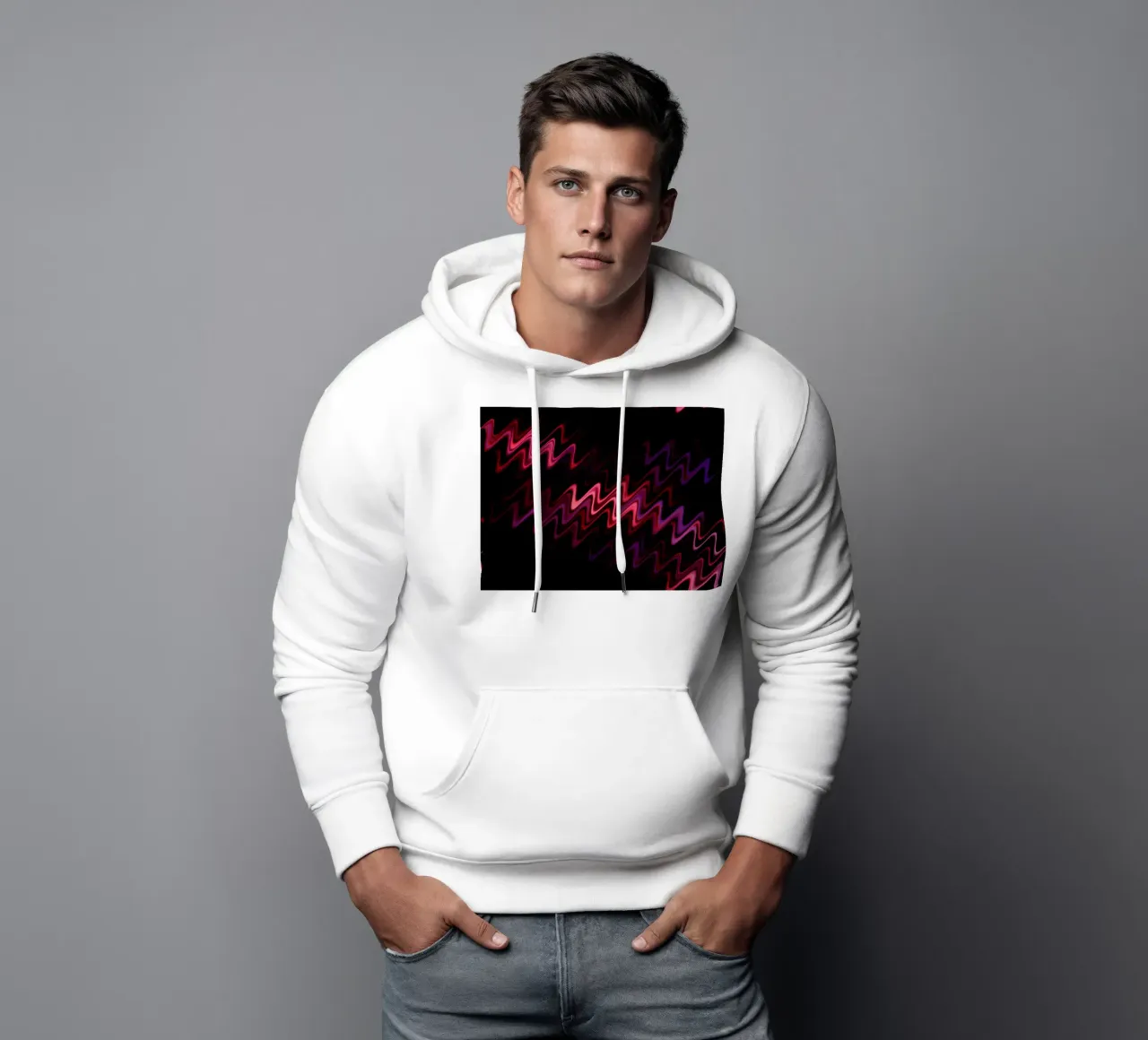 Abstract waves and a dynamic pattern in pink and purple hoodie by Something for you