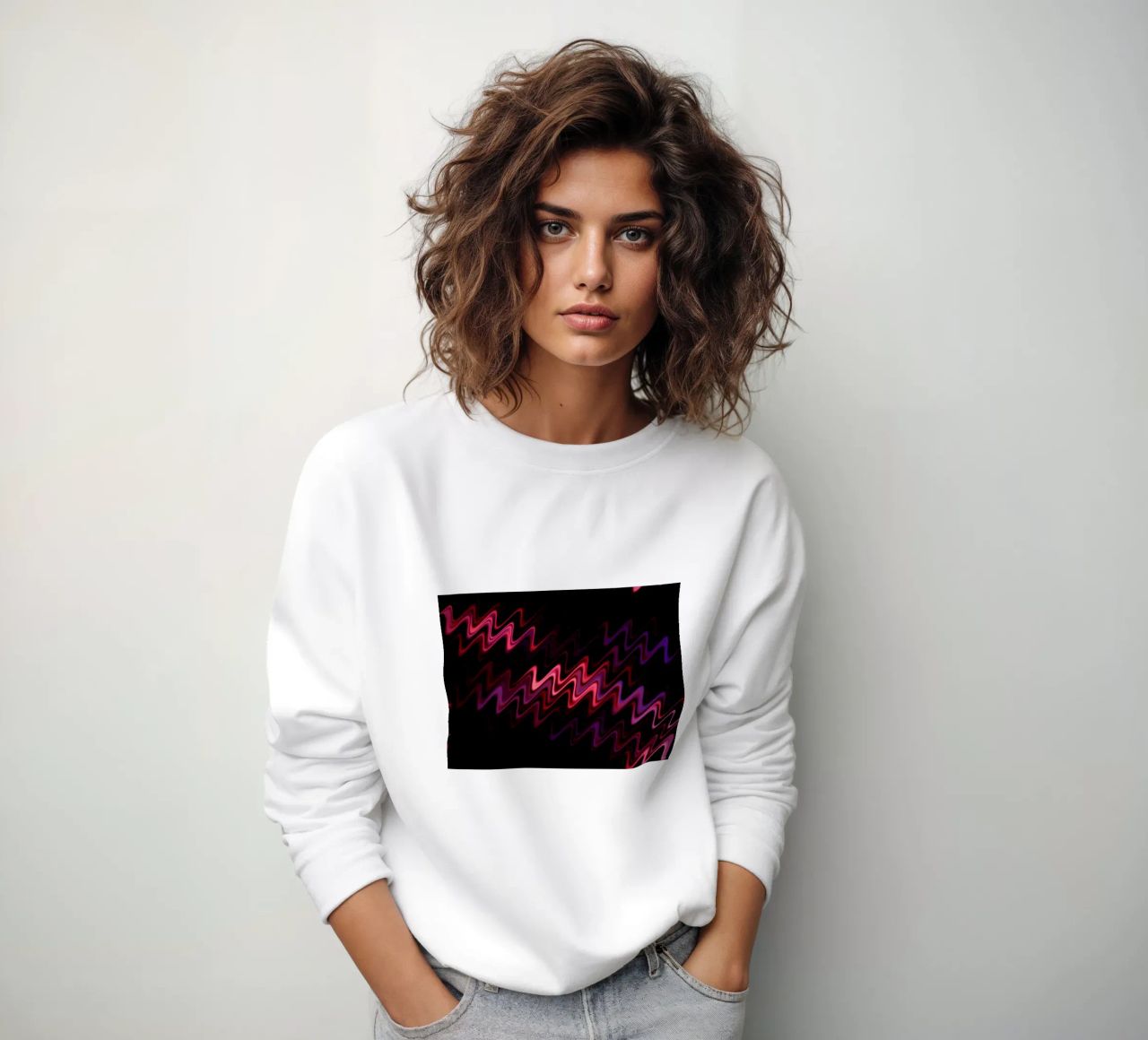 Abstract waves and a dynamic pattern in pink and purple sweatshirt by Something for you