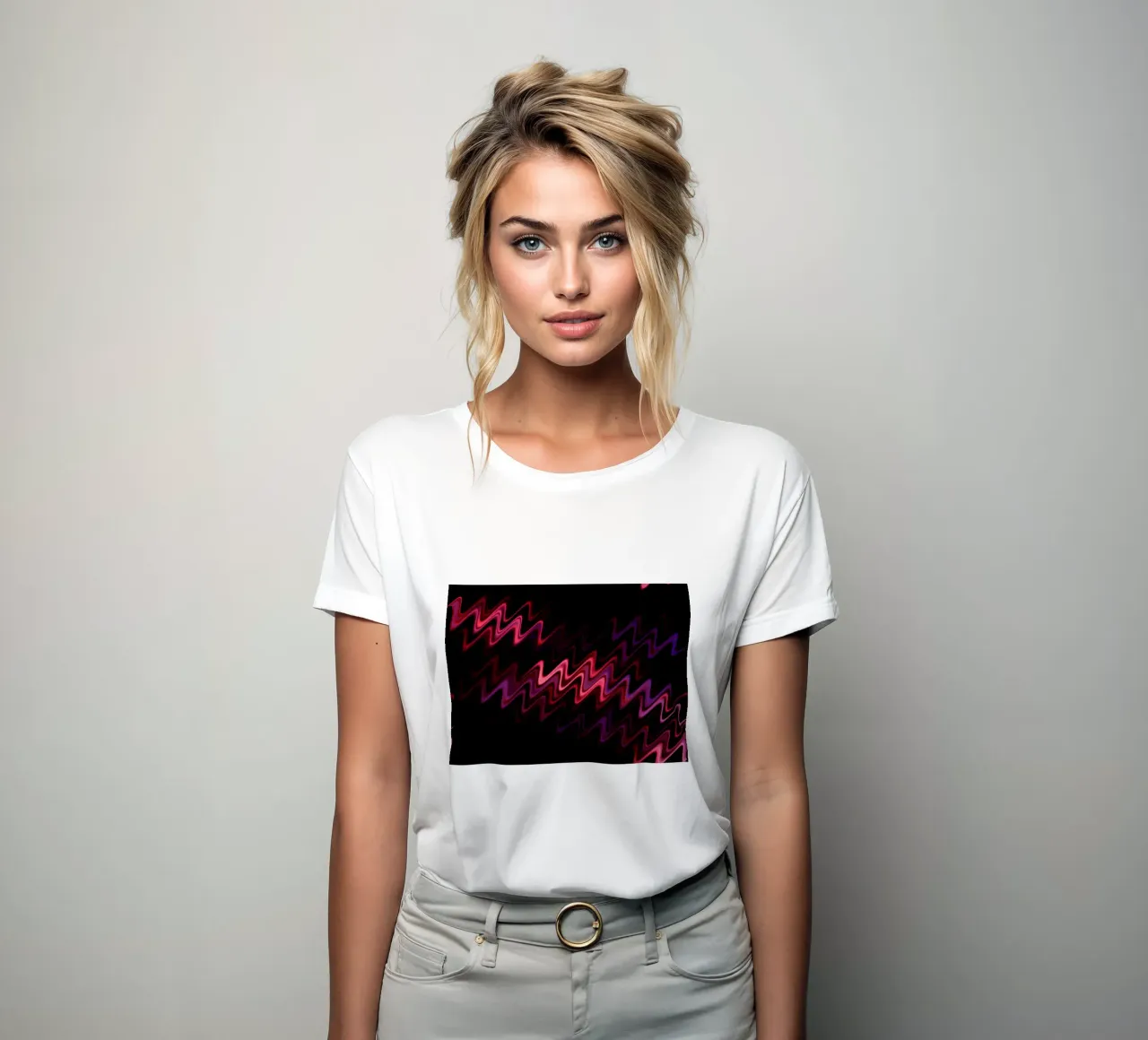 Abstract waves and a dynamic pattern in pink and purple women's fitted t-shirt by Something for you