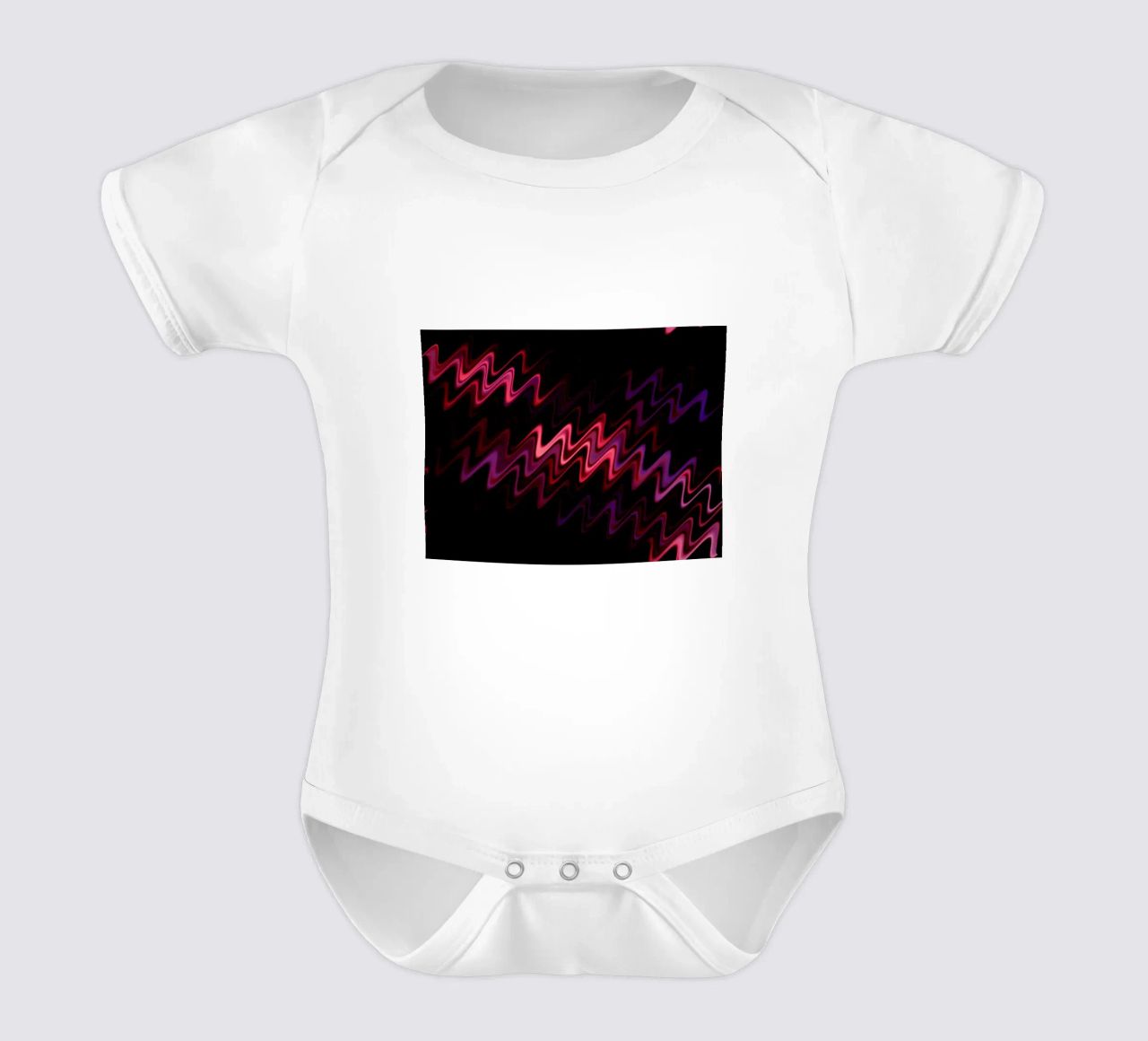 Abstract waves and a dynamic pattern in pink and purple short-sleeve baby romper by Something for you