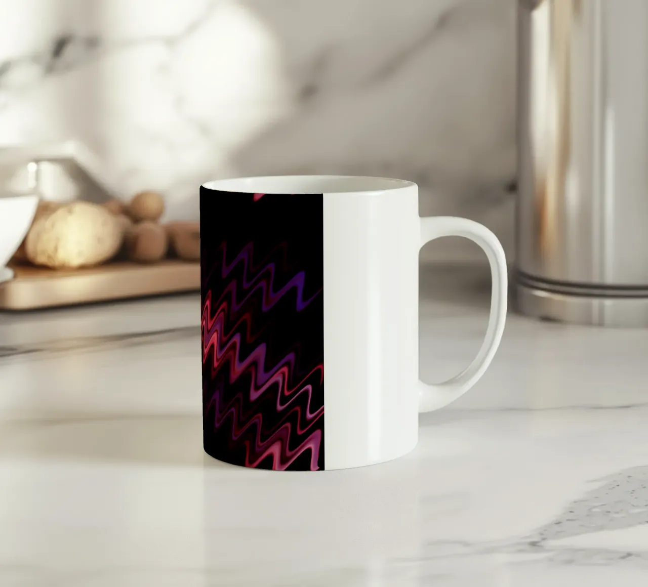 Abstract waves and a dynamic pattern in pink and purple ceramic mug by Something for you