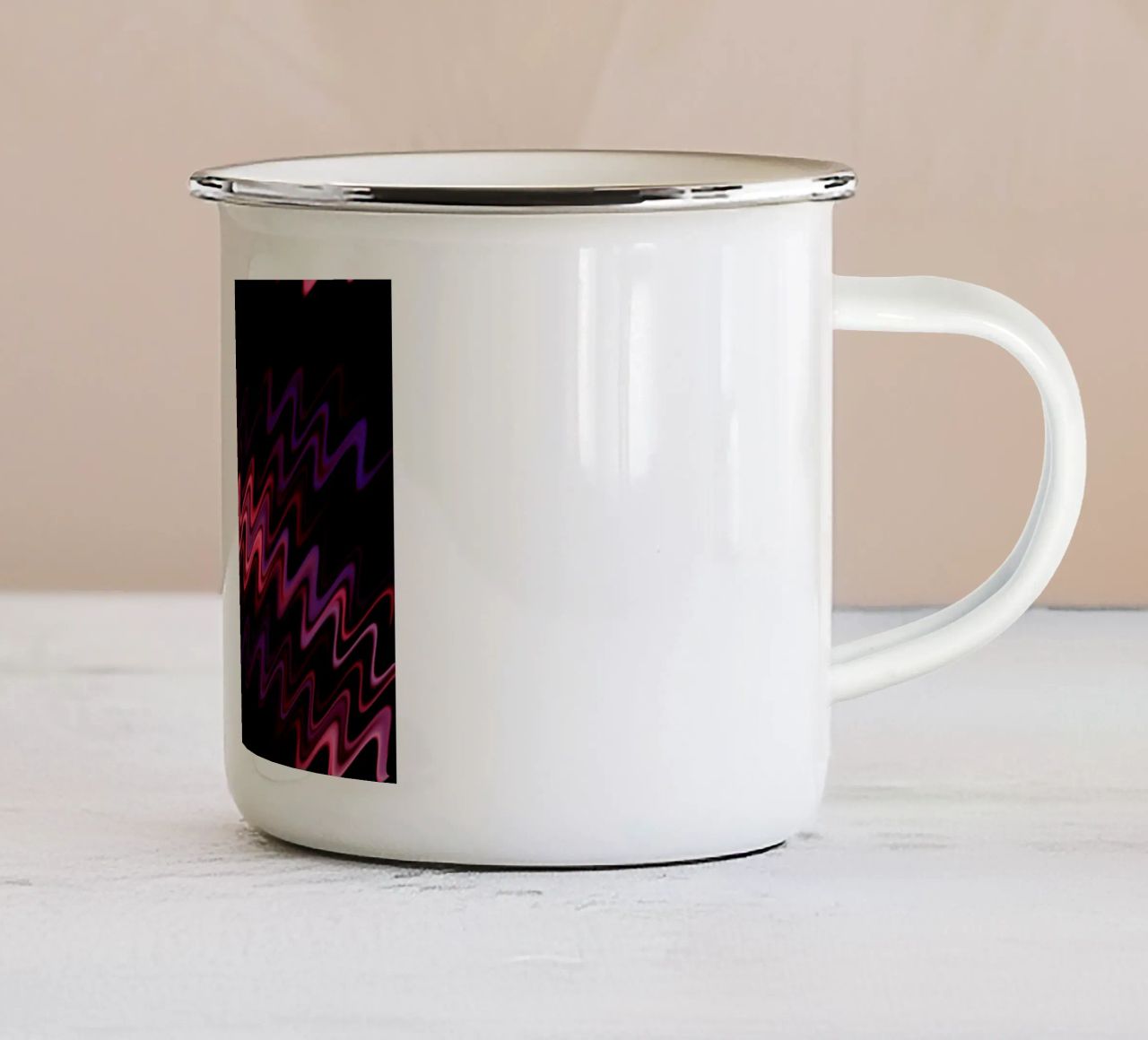 Abstract waves and a dynamic pattern in pink and purple enamel mug by Something for you