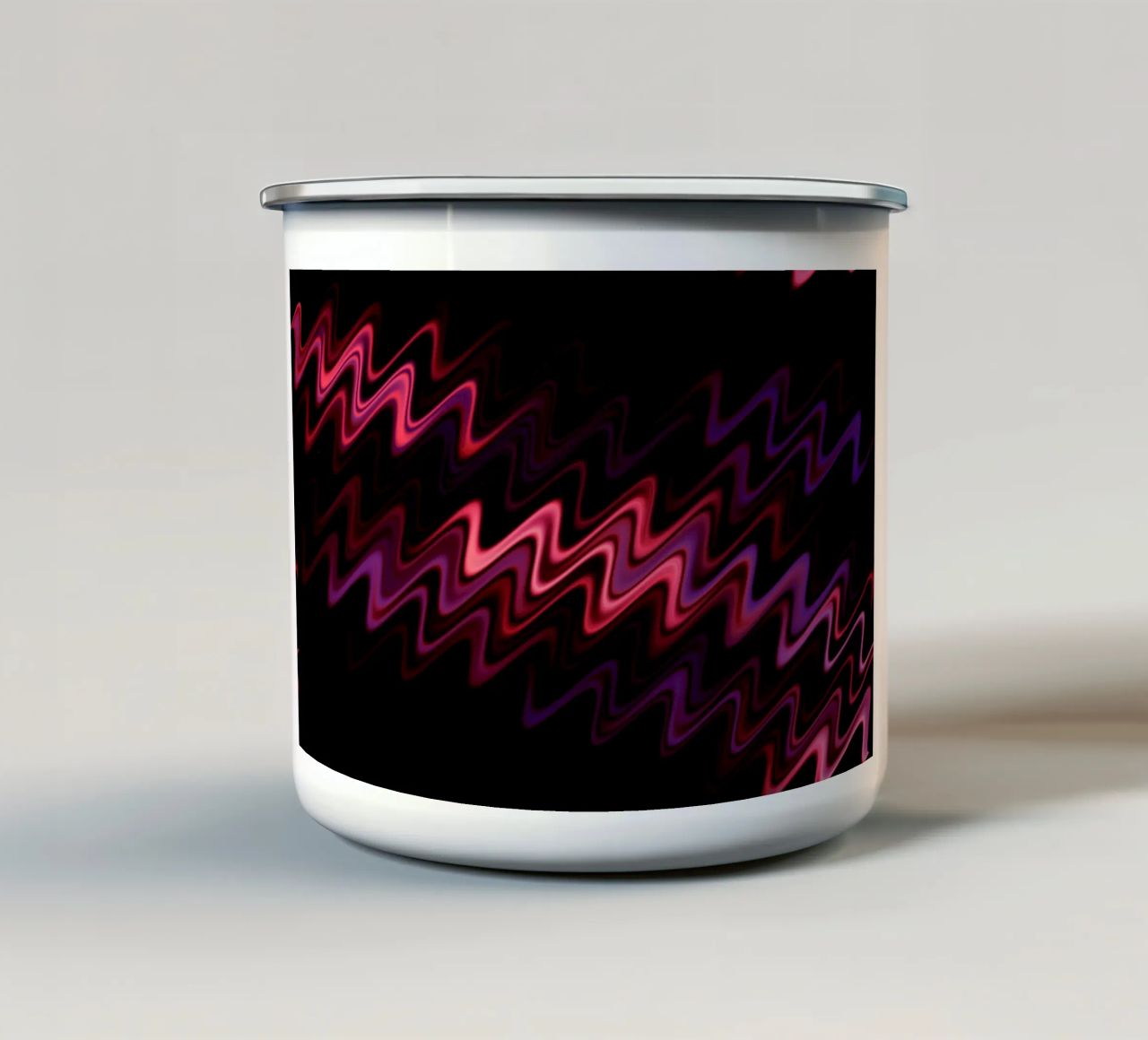 Abstract waves and a dynamic pattern in pink and purple enamel mug by Something for you