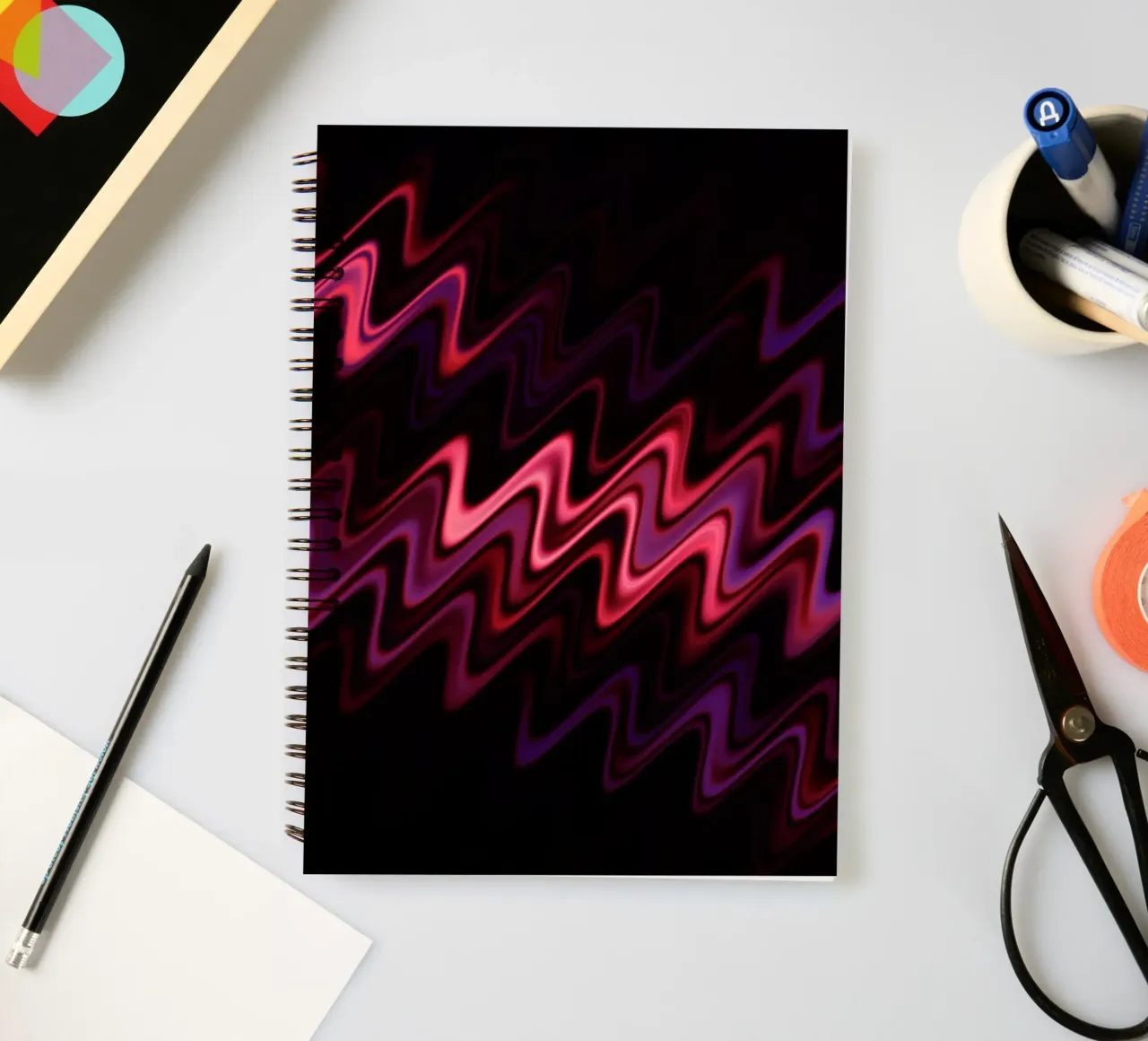 Abstract waves and a dynamic pattern in pink and purple spiral notebook by Something for you