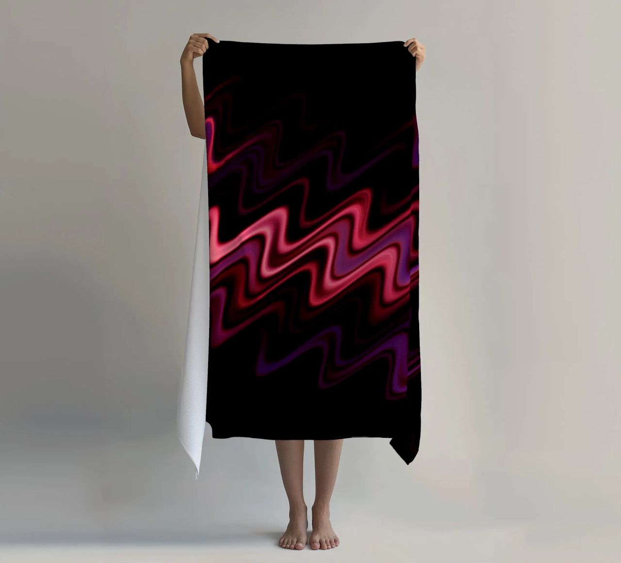 Abstract waves and a dynamic pattern in pink and purple beach towel by Something for you
