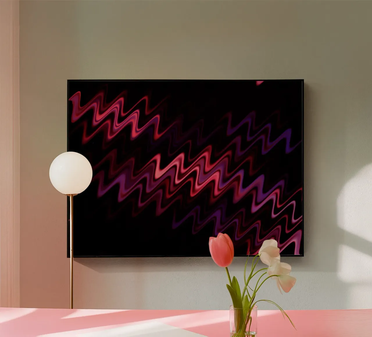 Abstract waves and a dynamic pattern in pink and purple acrylic glass by Something for you