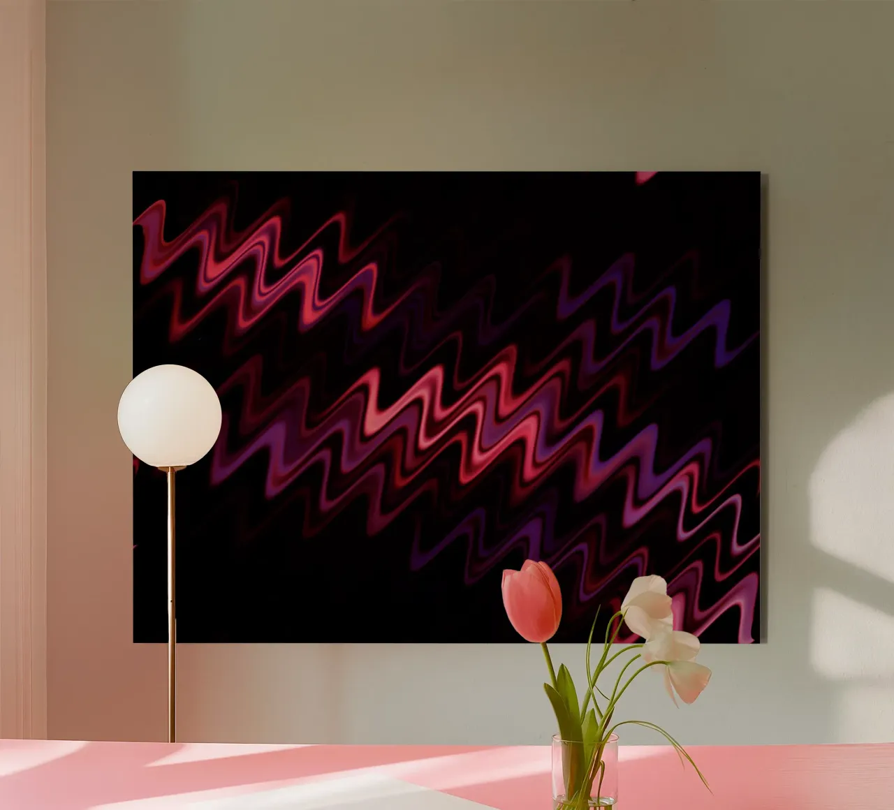 Abstract waves and a dynamic pattern in pink and purple alu-dibond by Something for you