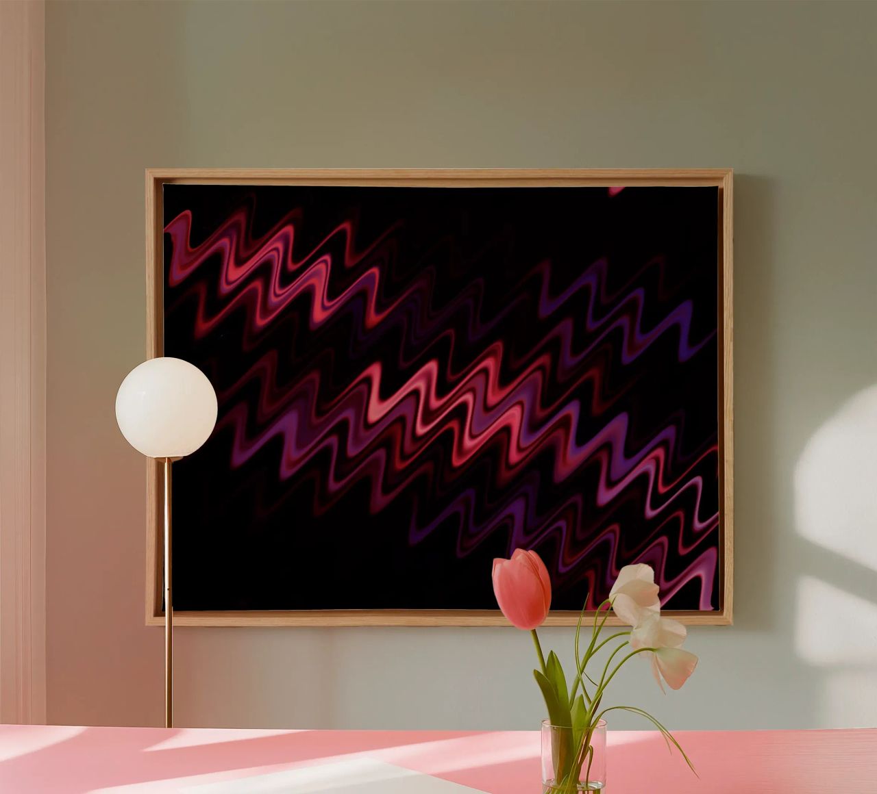 Abstract waves and a dynamic pattern in pink and purple canvas by Something for you