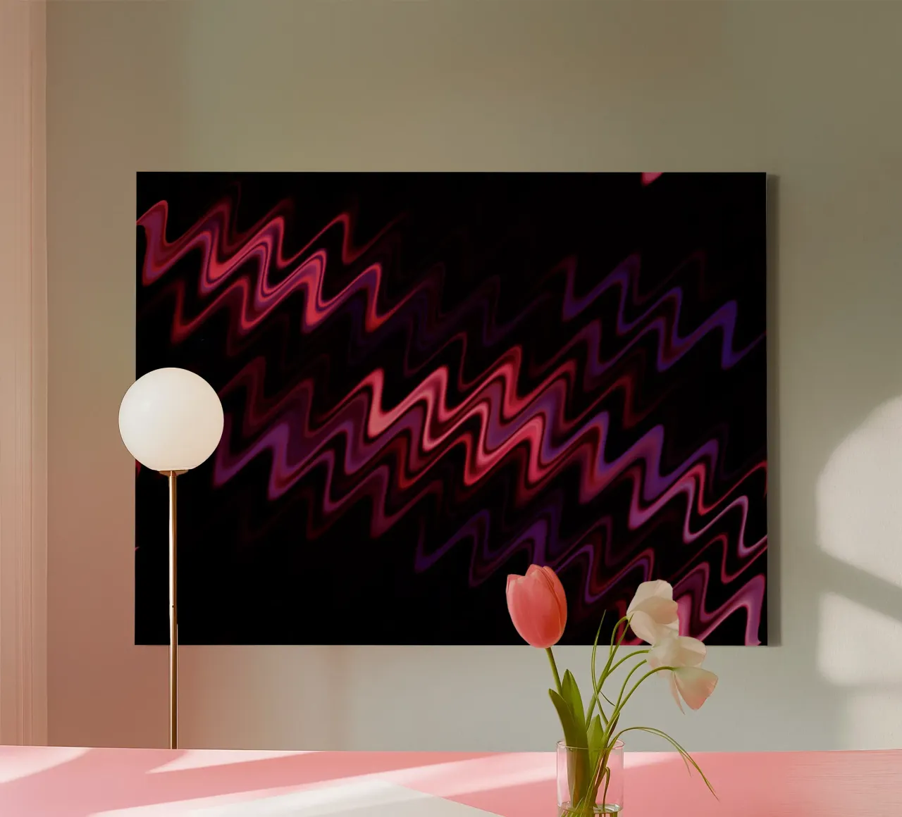 Abstract waves and a dynamic pattern in pink and purple canvas by Something for you