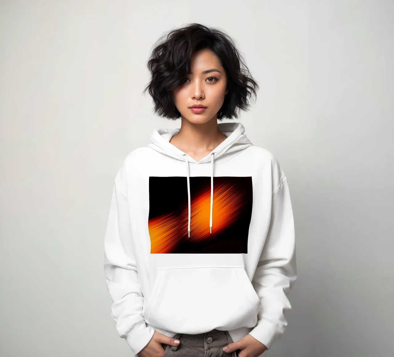 Abstrakte dynamische Linien in Orange und Rot felpa con cappuccio da Something for you