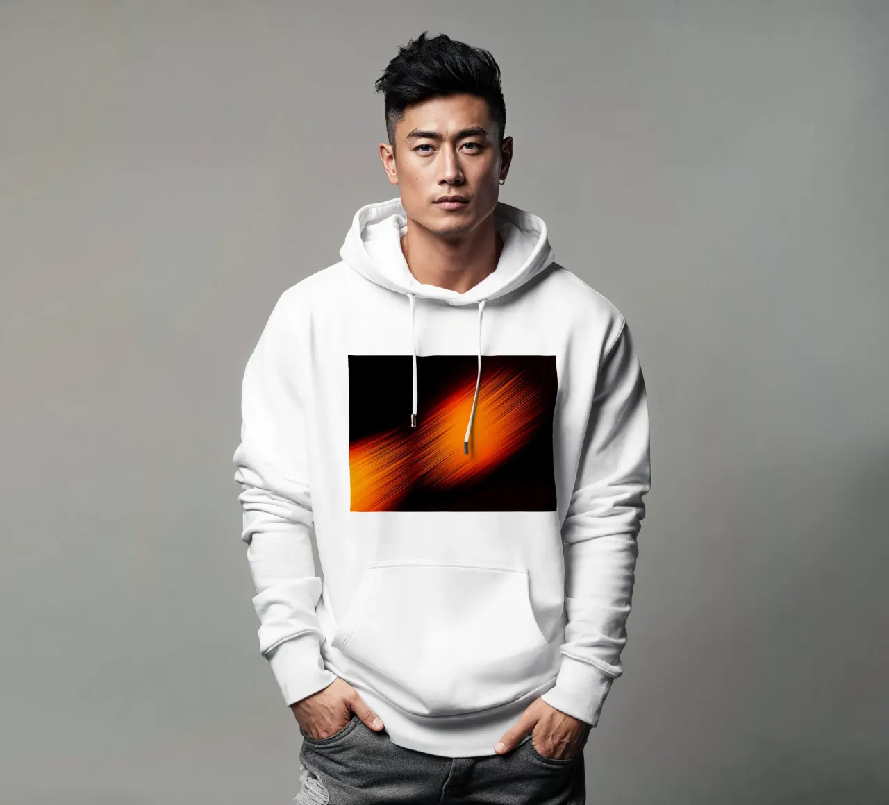 Abstrakte dynamische Linien in Orange und Rot felpa con cappuccio da Something for you