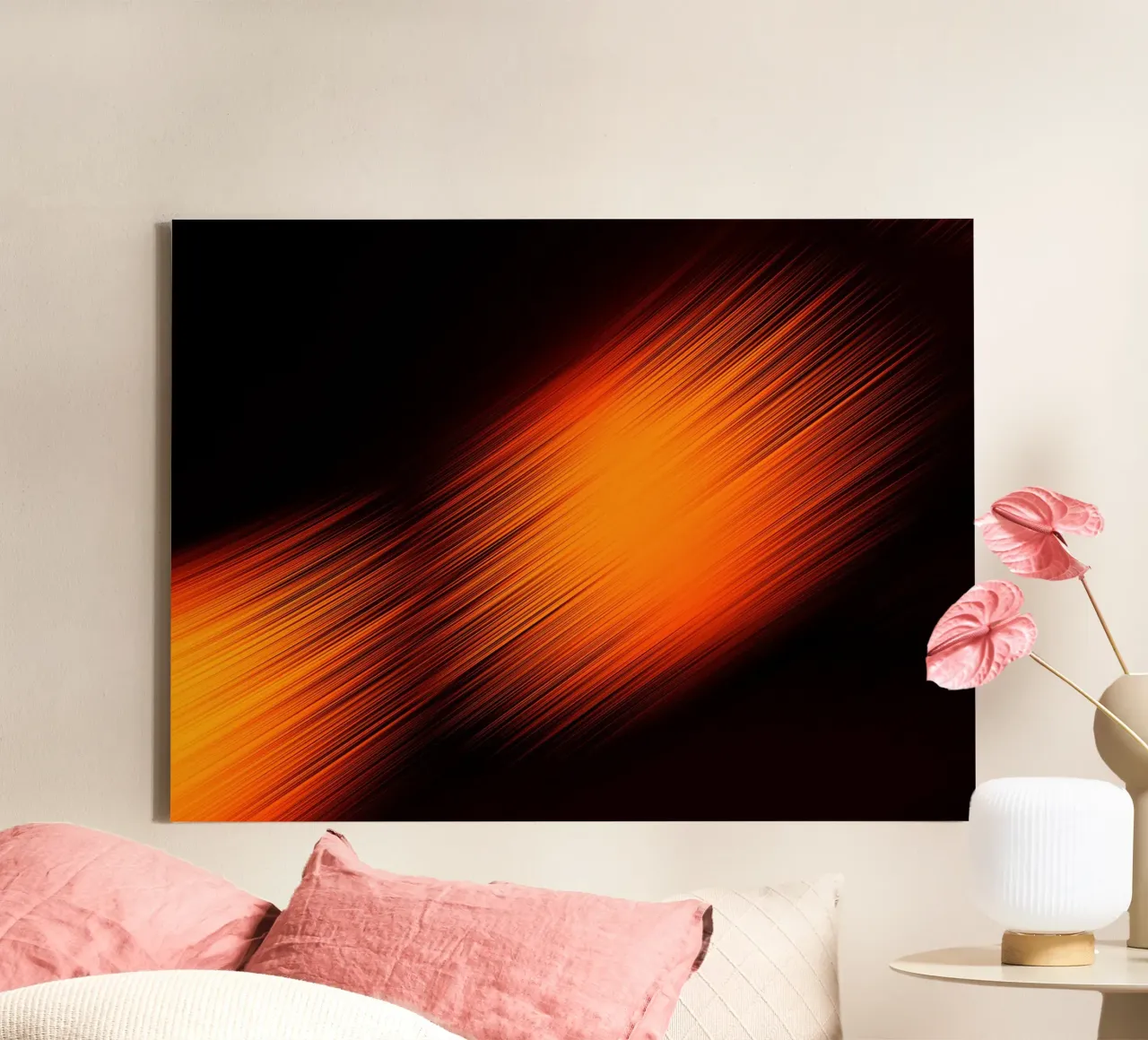 Abstrakte dynamische Linien in Orange und Rot canvas with Floater frame by Something for you