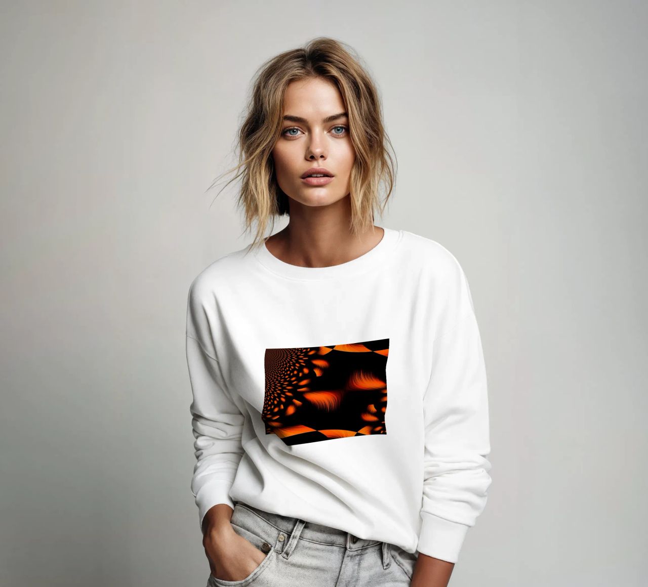Abstract dynamic fractal pattern orange and black sweatshirt by Something for you