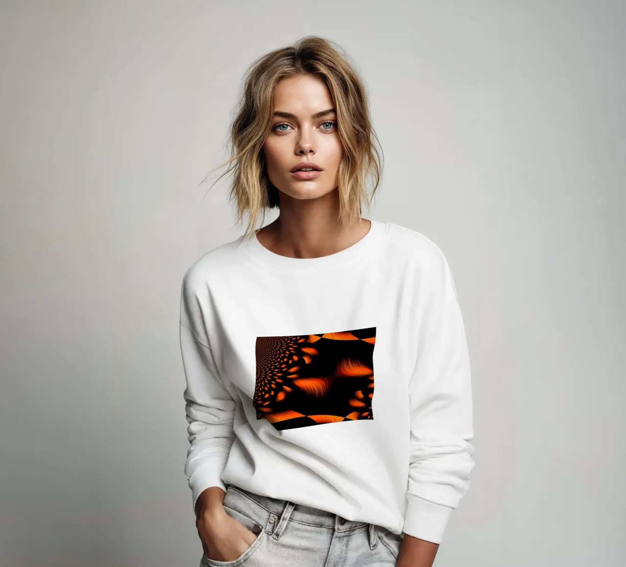 Abstract dynamic fractal pattern orange and black sweatshirt by Something for you