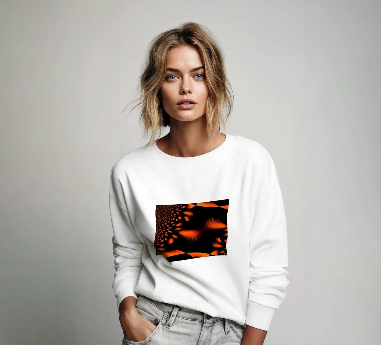 Abstraktes dynamisches fraktales Muster Orange und Schwarz Sweatshirt von Something for you
