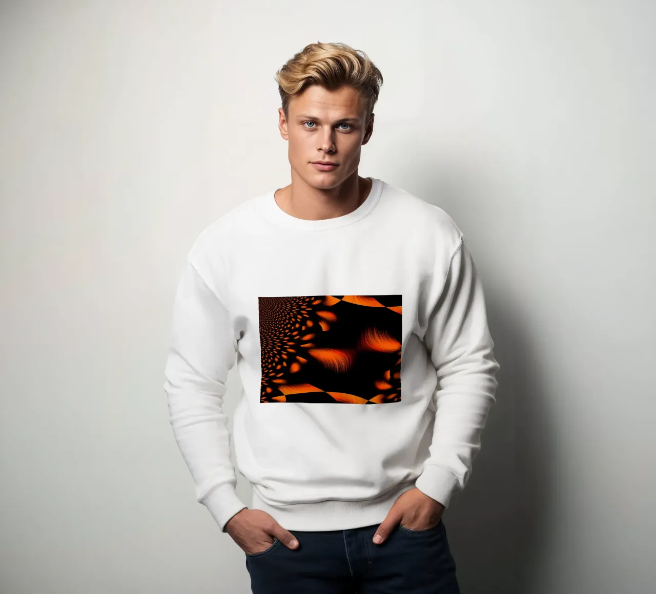 Abstract dynamic fractal pattern orange and black sweatshirt by Something for you