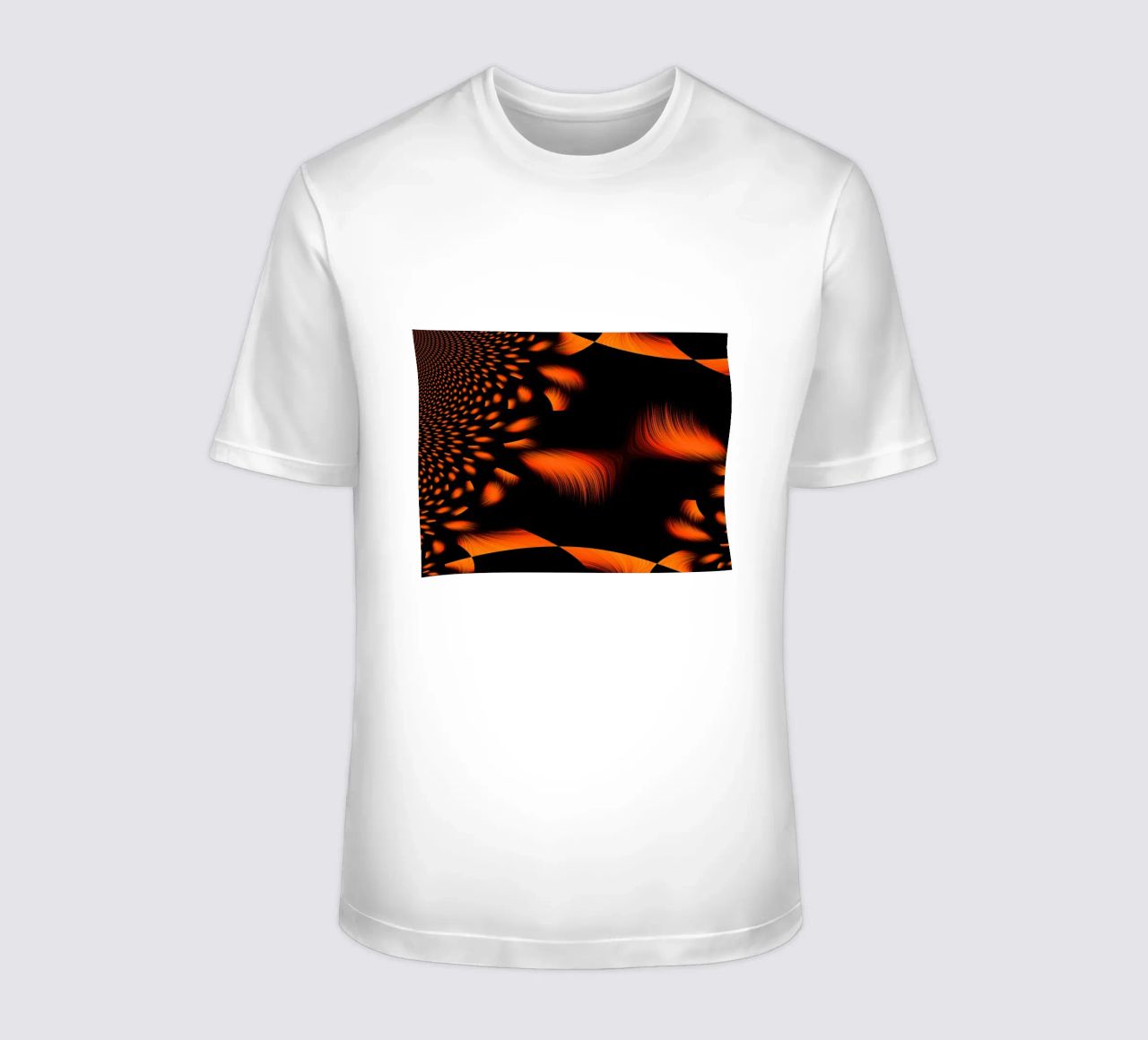 Abstract dynamic fractal pattern orange and black t-shirt by Something for you