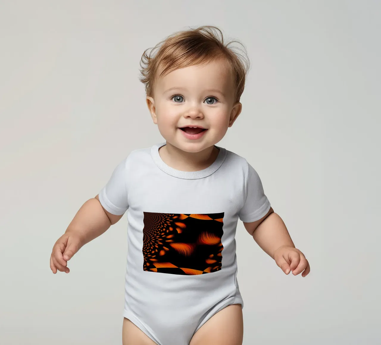 Abstraktes dynamisches fraktales Muster Orange und Schwarz Kurzarm Babybody von Something for you