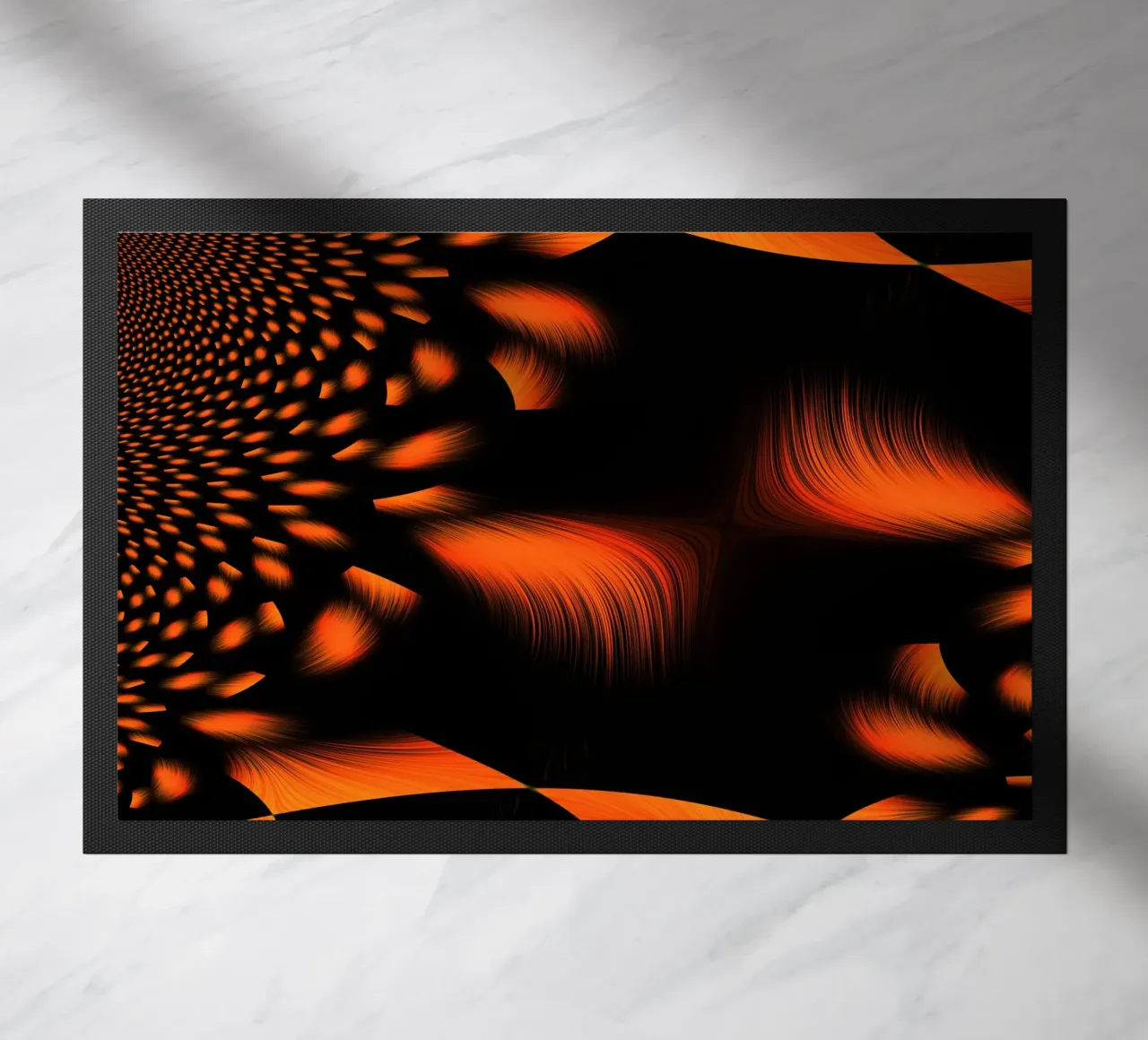 Abstraktes dynamisches fraktales Muster Orange und Schwarz Fußmatte von Something for you