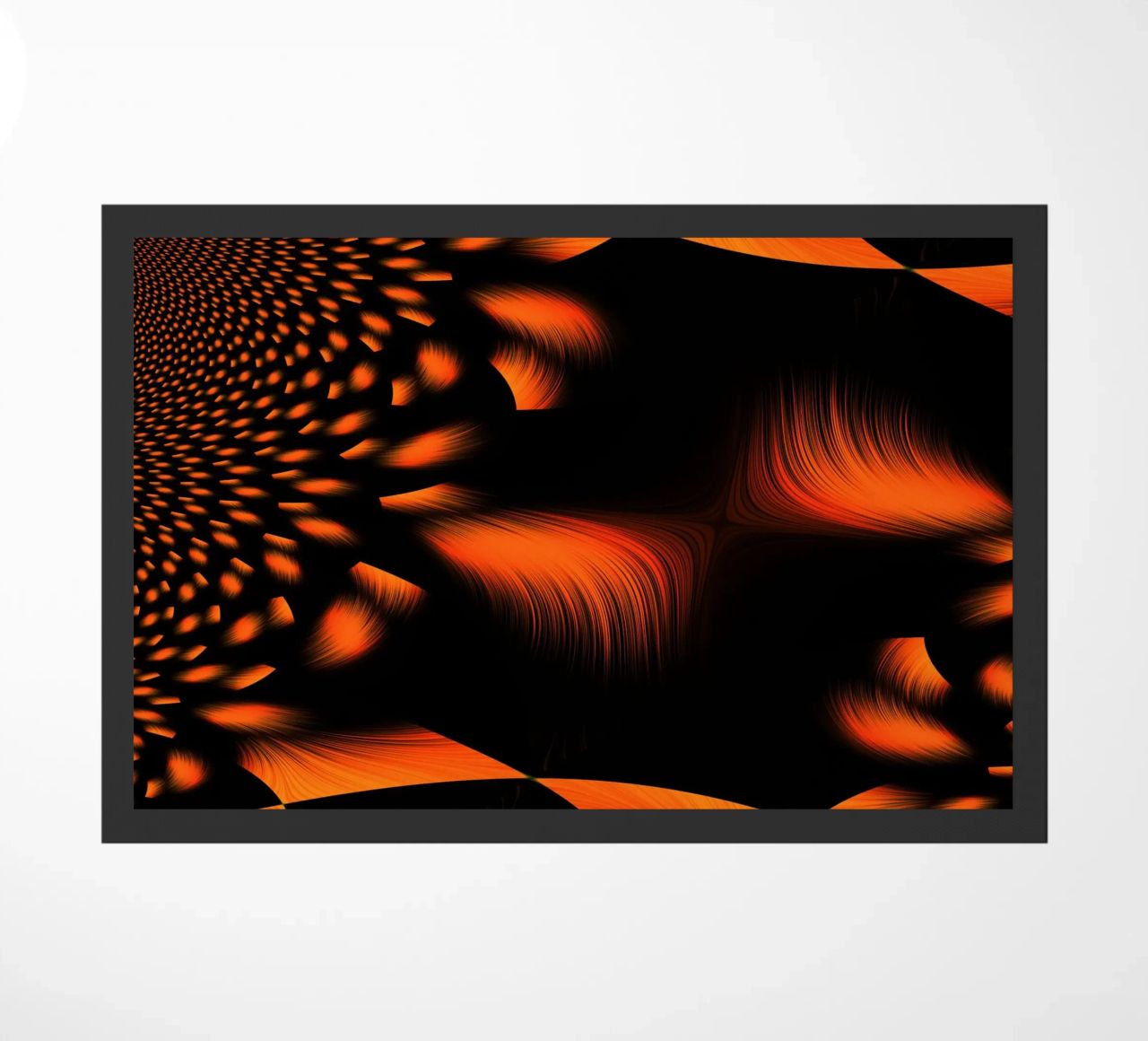 Abstract dynamic fractal pattern orange and black doormat by Something for you