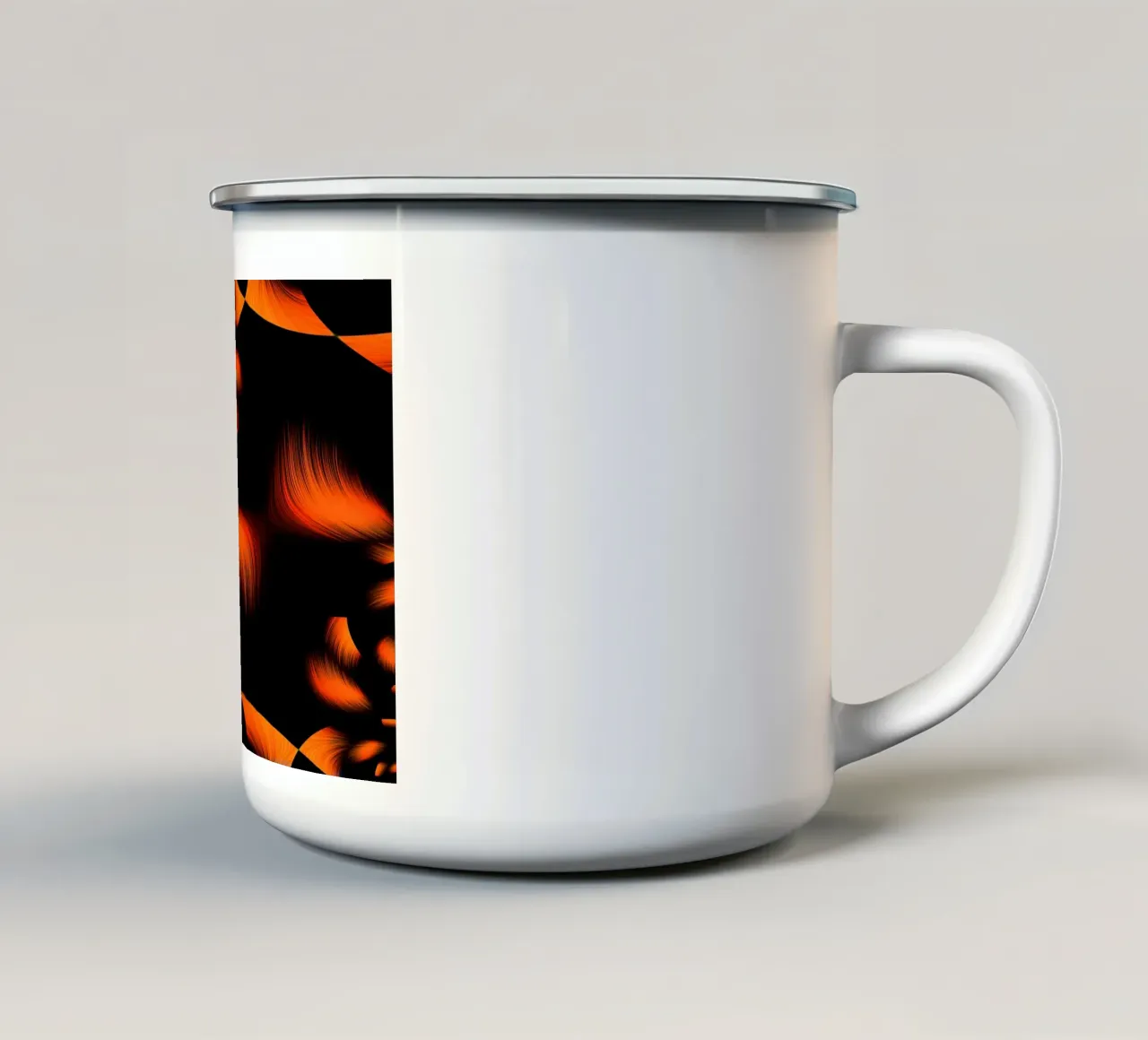 Abstraktes dynamisches fraktales Muster Orange und Schwarz Emaille Tasse von Something for you