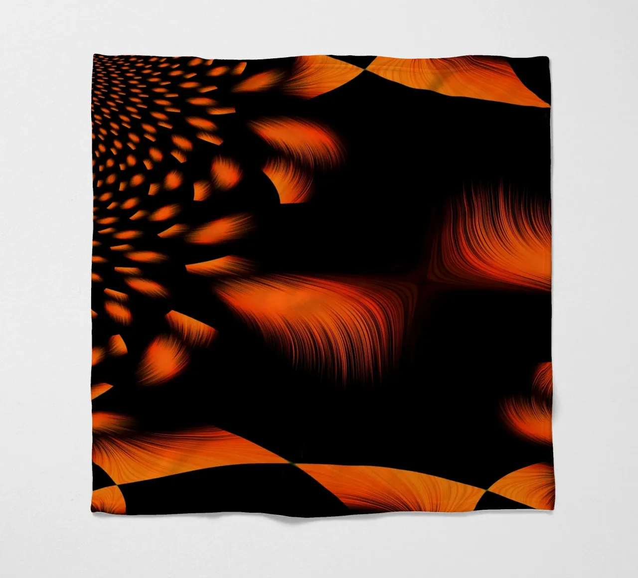 Abstract dynamic fractal pattern orange and black fleece blanket by Something for you
