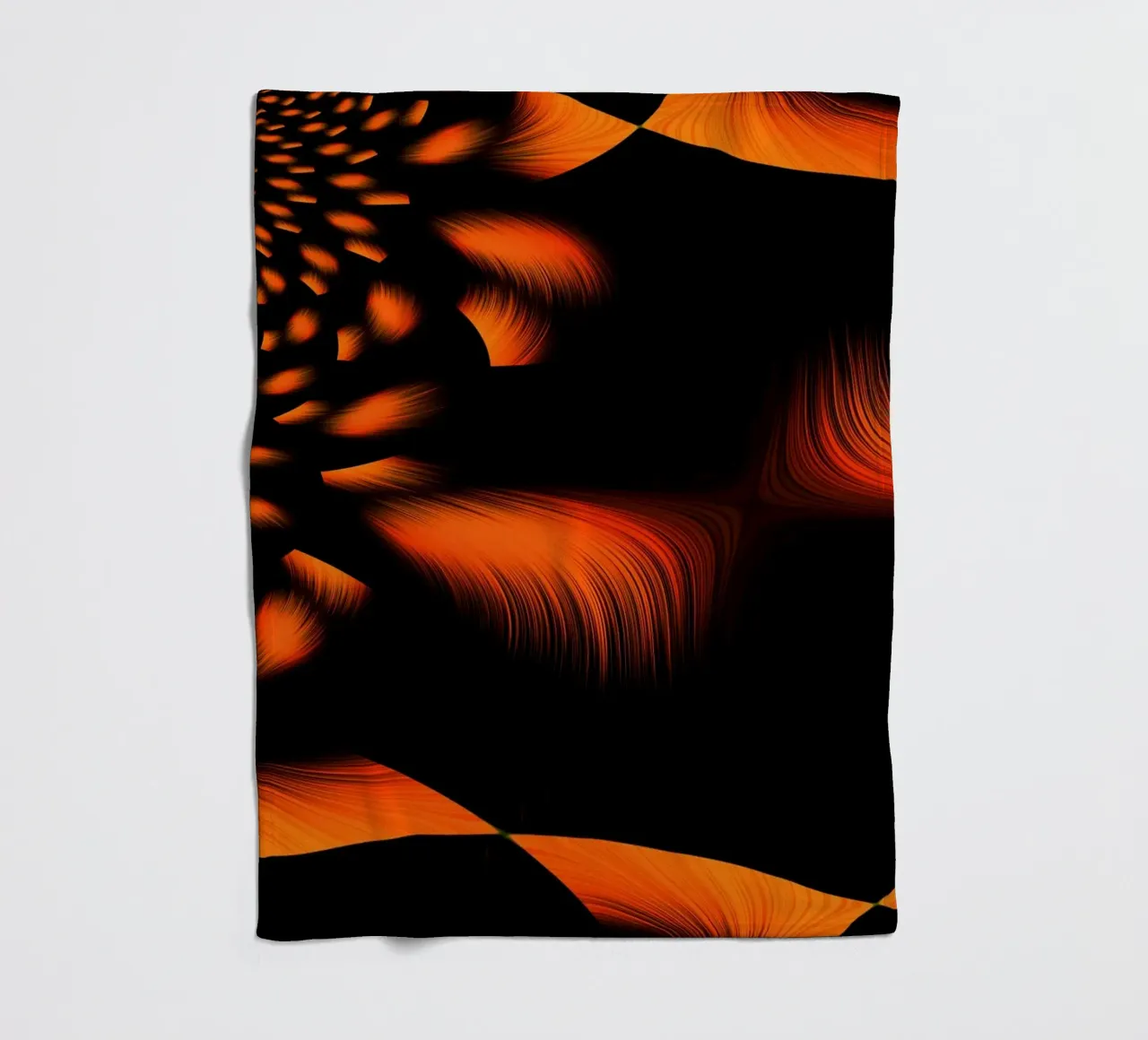 Abstract dynamic fractal pattern orange and black fleece blanket by Something for you