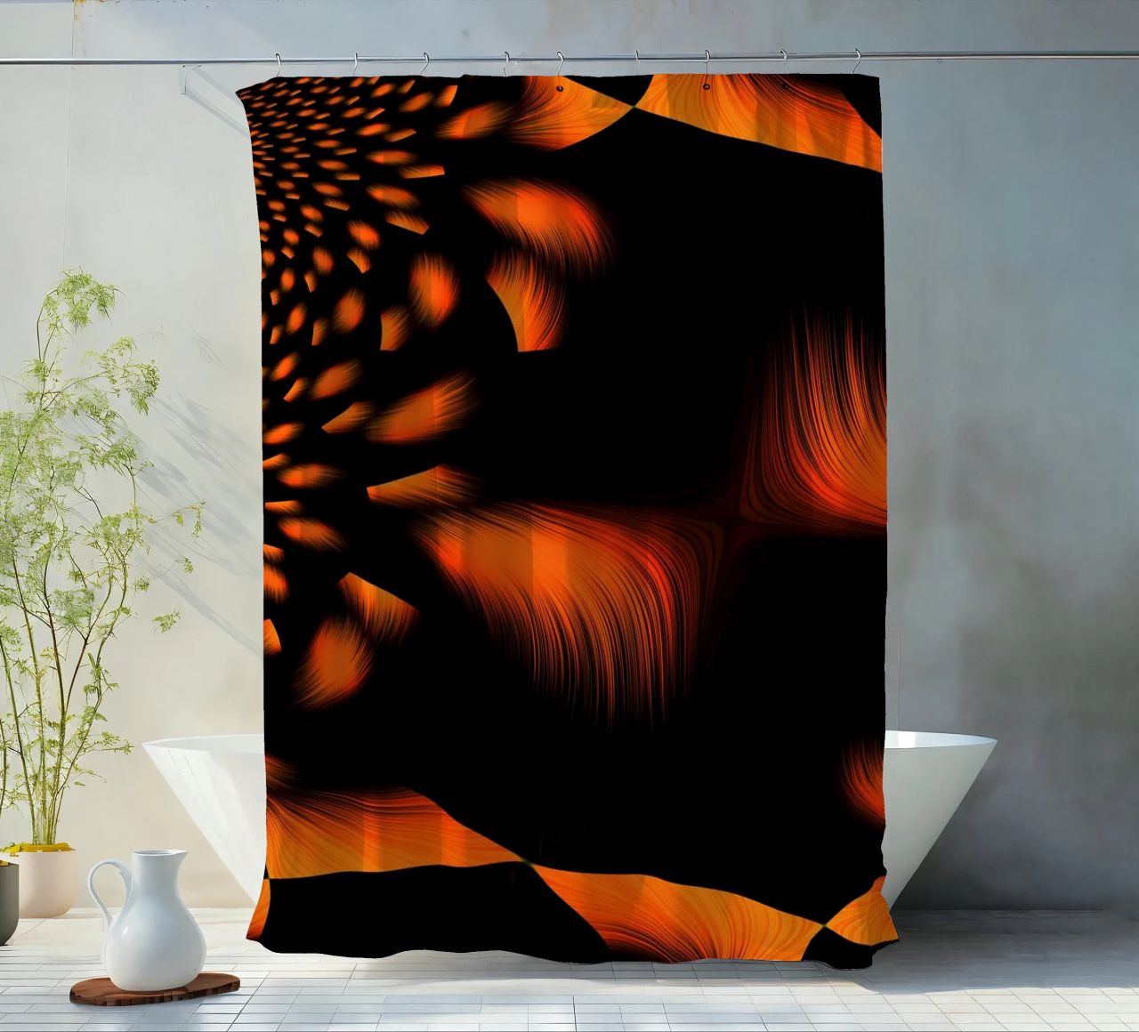 Abstraktes dynamisches fraktales Muster Orange und Schwarz Duschvorhang von Something for you