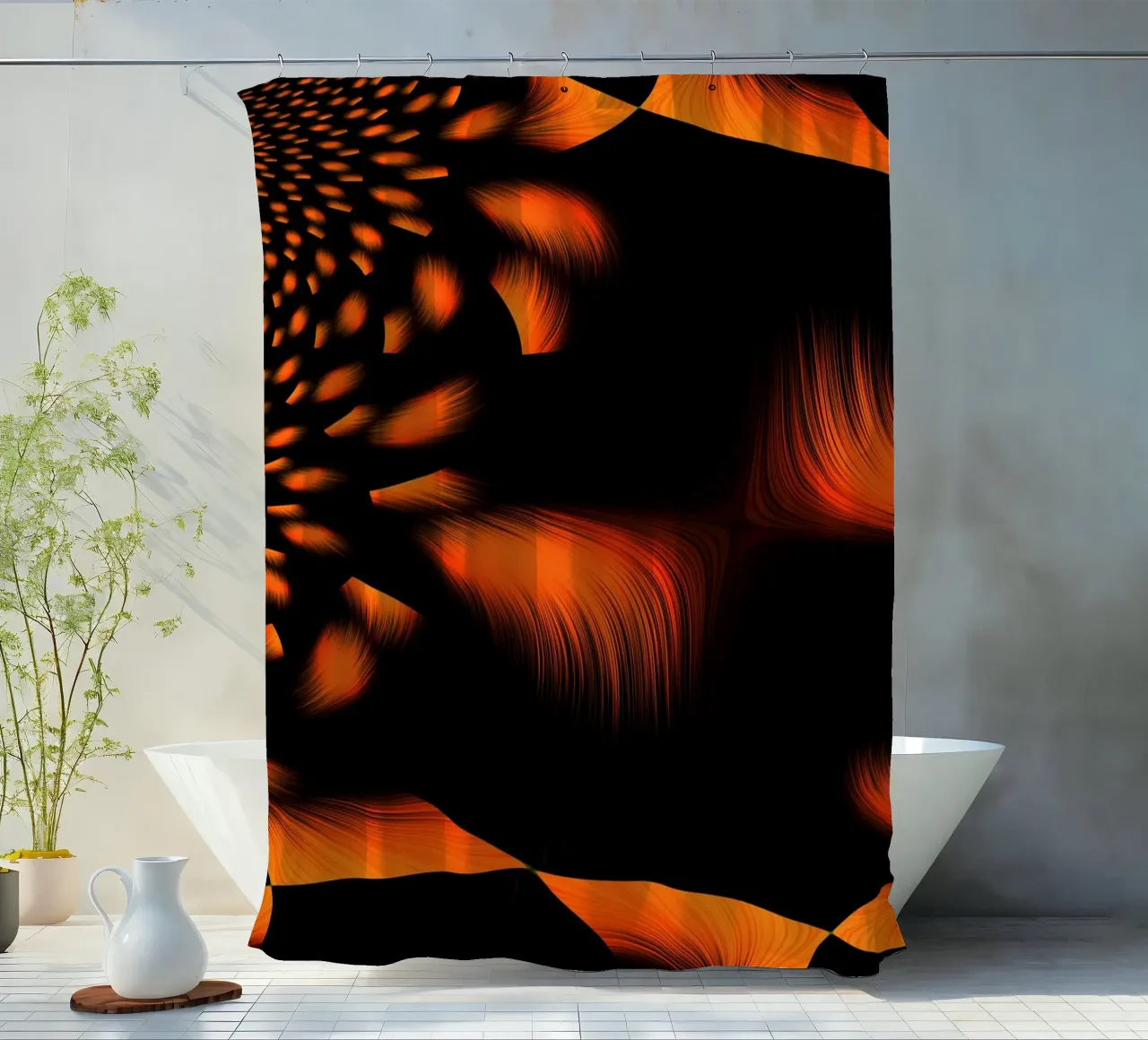 Motif fractal dynamique abstrait Orange et noir rideau de douche de Something for you