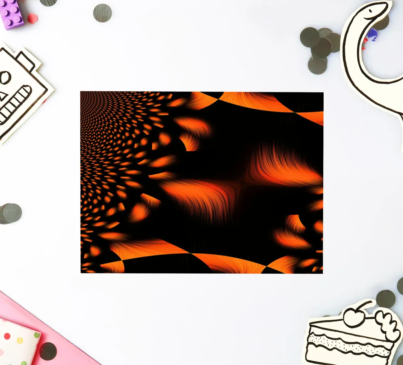 Motif fractal dynamique abstrait Orange et noir autocollant de Something for you