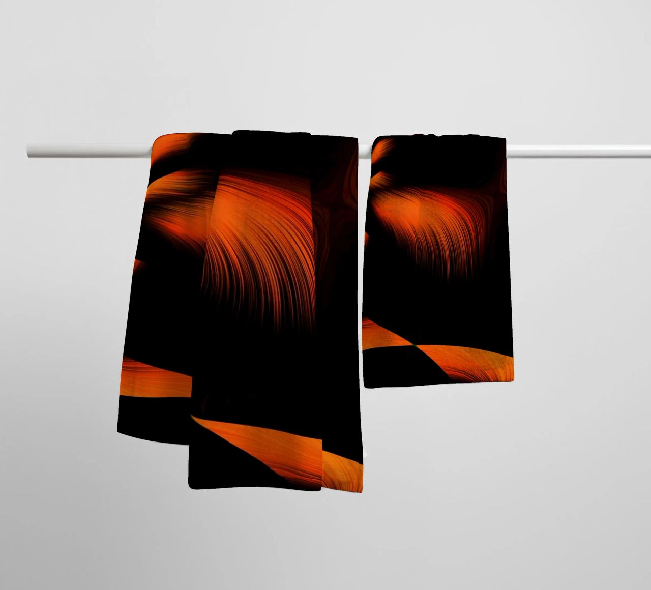 Abstract dynamic fractal pattern orange and black towel by Something for you
