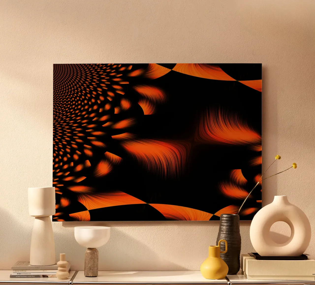 Abstract dynamic fractal pattern orange and black alu-dibond by Something for you