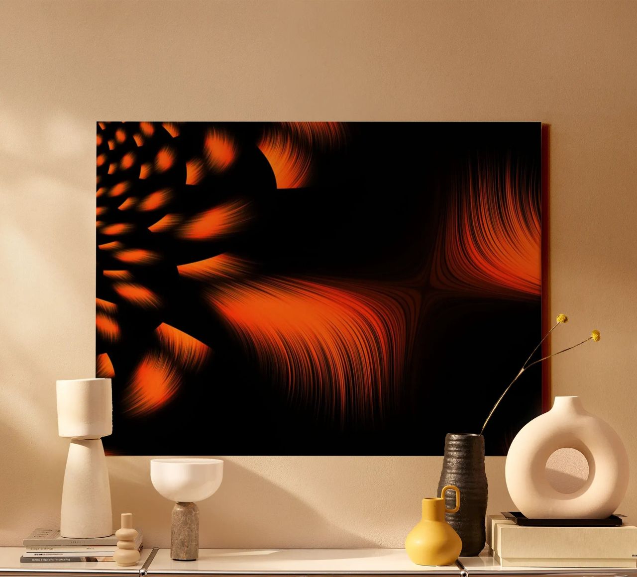 Abstract dynamic fractal pattern orange and black canvas by Something for you