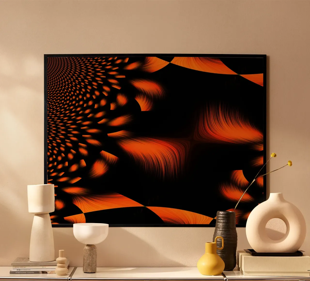 Abstract dynamic fractal pattern orange and black hahnemühle by Something for you