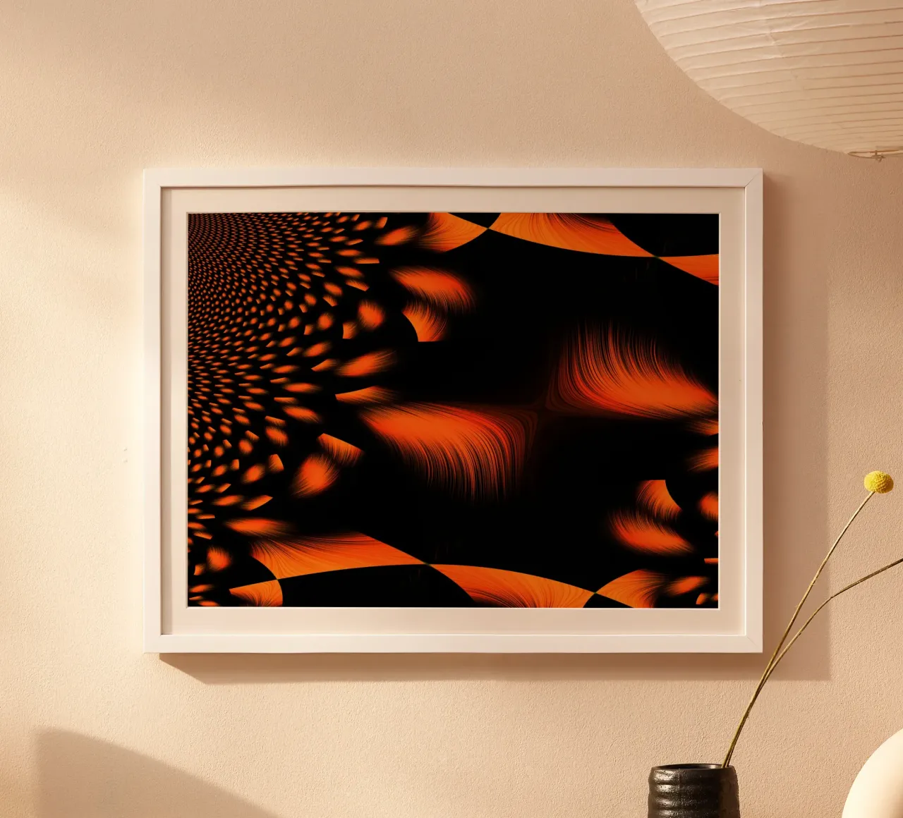 Abstract dynamic fractal pattern orange and black hahnemühle by Something for you