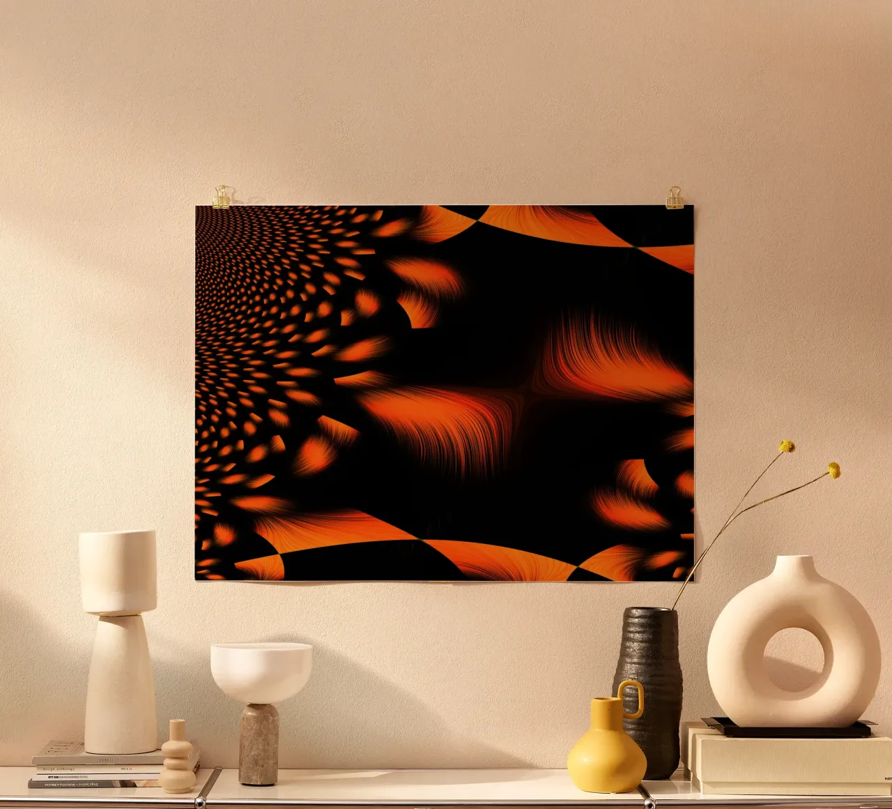 Abstract dynamic fractal pattern orange and black hahnemühle by Something for you
