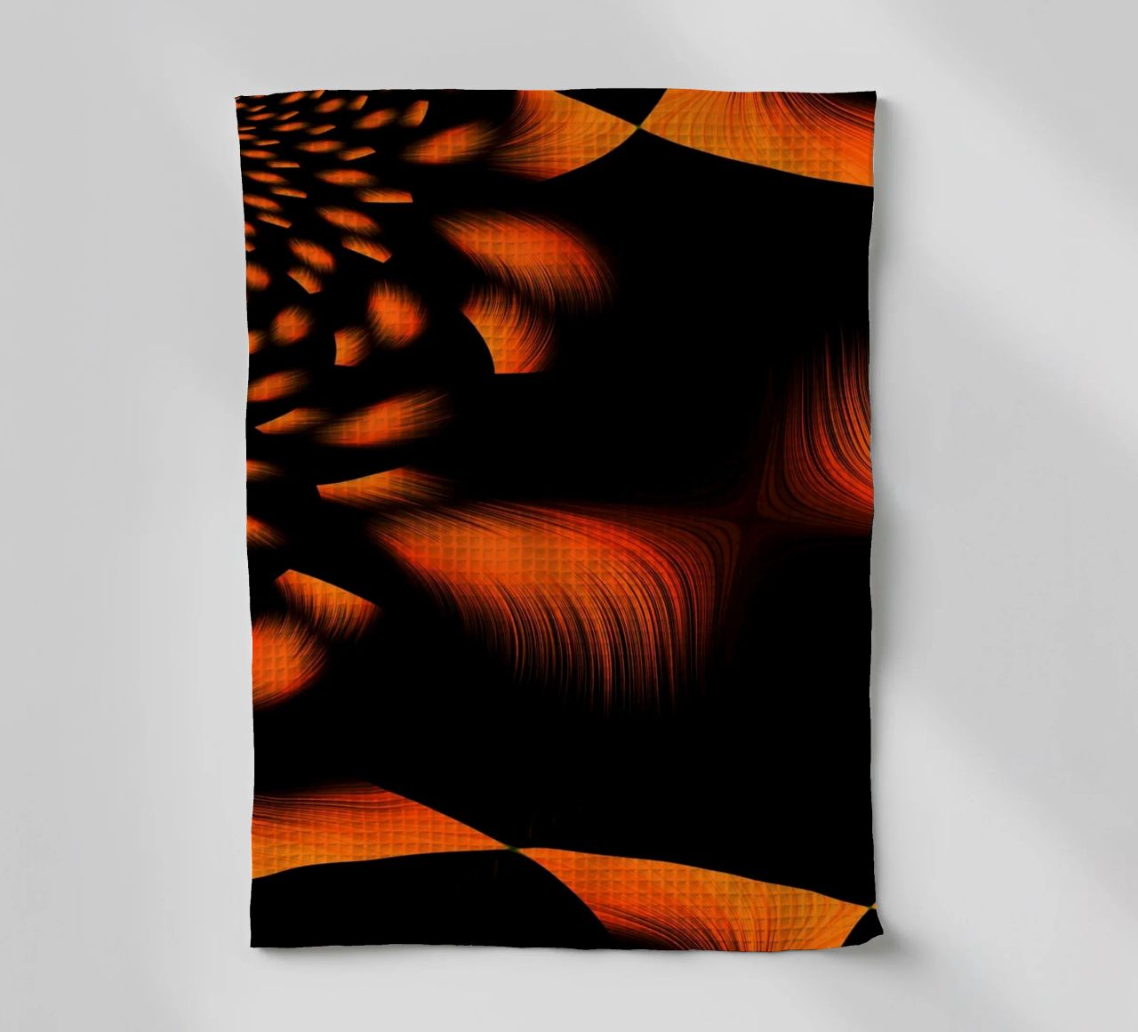 Abstract dynamisch fractal patroon oranje en zwart theedoek van Something for you