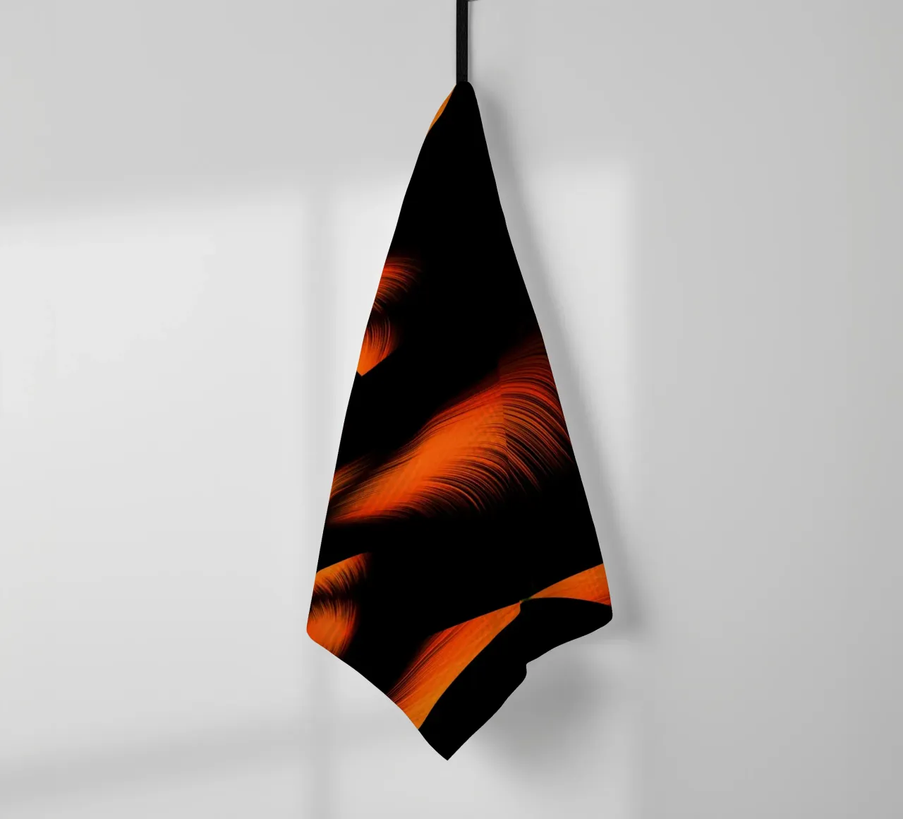 Abstract dynamic fractal pattern orange and black tea towel by Something for you